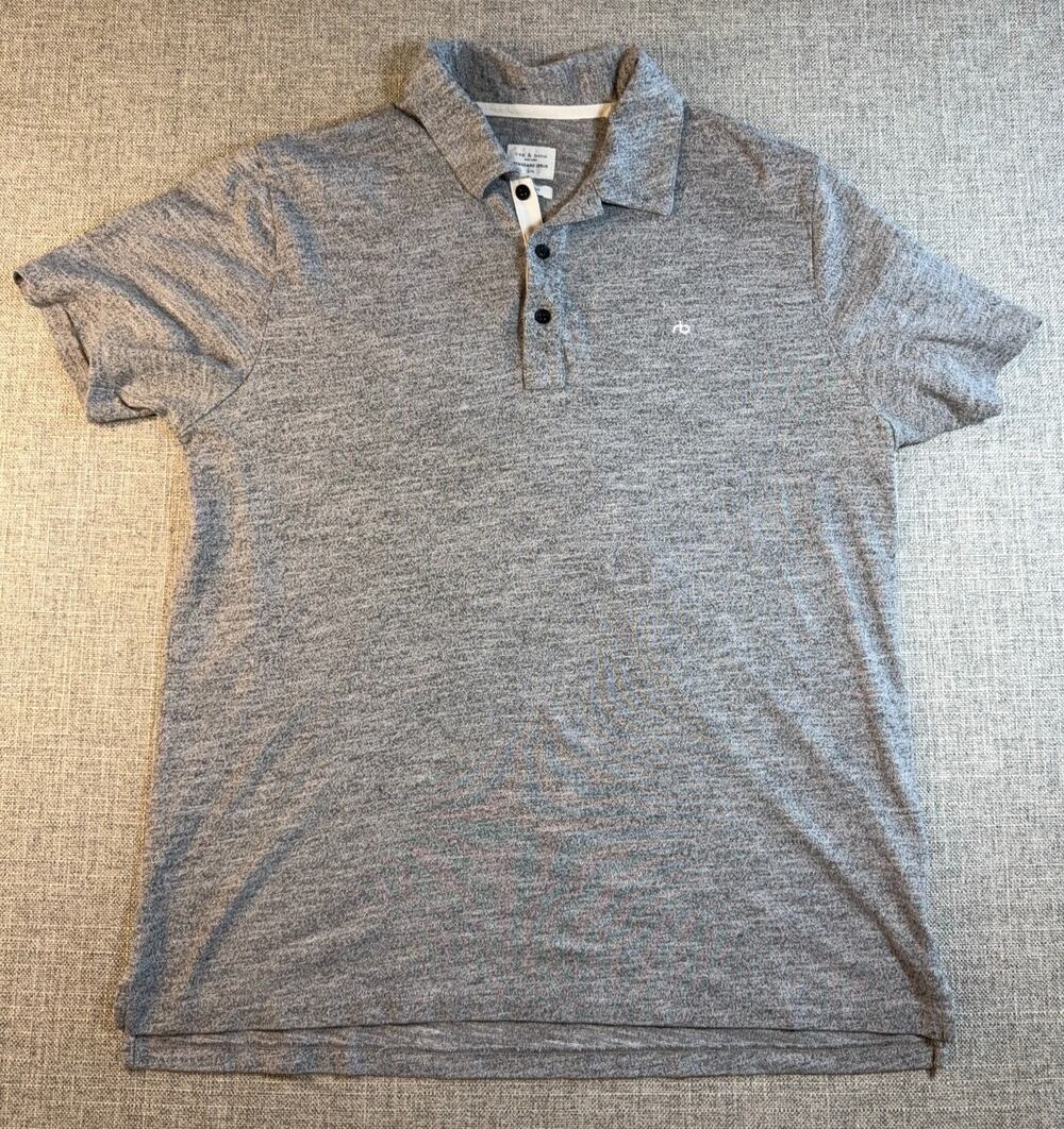 Rag & Bone Standard Issue Men's L Gray Heather Logo Polo Cotton Blend Peru